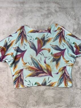 Luisa Ricci Floral Knit Top Cold Shoulder Bird of Paradise Batwing Sleeve Size L